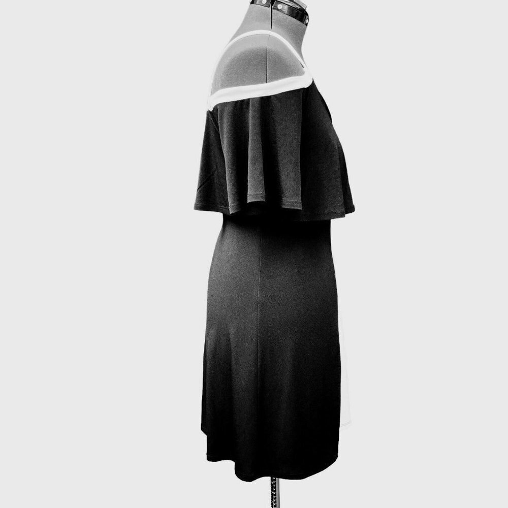 CATO est. 1946 Women's Cold Shoulder Dress Small Black White Above Knee Lined - Picture 3 of 12